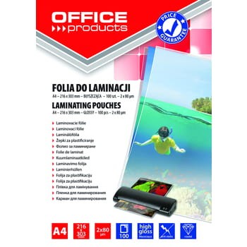 Folia do laminowania OFFICE PRODUCTS A4 2x80 mikr błyszcząca 100 szt transparentna 1fc75b472c88e72ba64ecd1f130a0cff