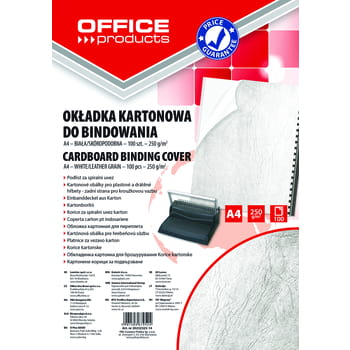 Okładki do bindowania OFFICE PRODUCTS karton A4 250 gsm skóropodobne 100szt białe ec849d300badaeff4e29329548e19f5d