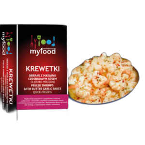 Mrożone krewetki obrane z maślanym sosem czosnkowym MyFood 250 g