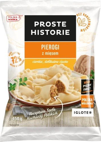 Mrożone pierogi z mięsem Proste Historie 450 g Mrożone pierogi z mięsem Proste Historie 450g
