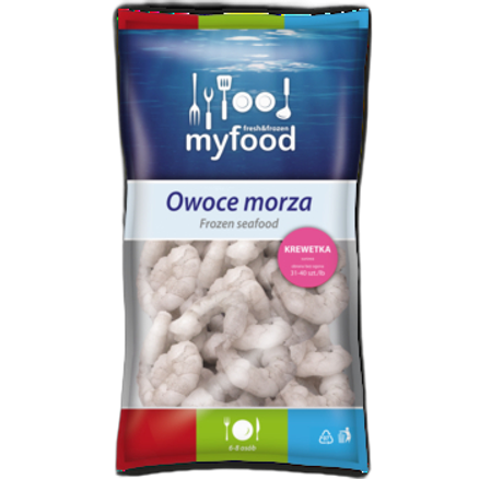 Mrożone krewetki białe surowe obrane bez ogona 31-40 szt. MyFood 800 g Mrożone krewetki białe surowe obrane bez ogona 31-40 szt. MyFood 800g