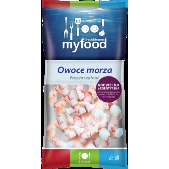 Mrożone krewetki argentyńskie surowe obrane z ogonkiem, 16-20 szt. MyFood 450 g Mrożone krewetki argentyńskie surowe obrane z ogonkiem, 16-20 szt. MyFood 450g