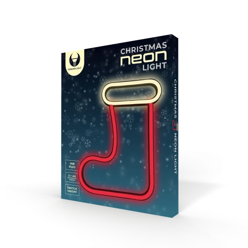 Neon LED Forever Light CHRISTMAS SKARPETA biała czerwona FLNE23
