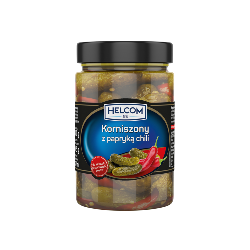 Ogórki korniszony z papryką chili 327 ml Helcom Ogórki korniszony z papryką chili 327ml Helcom