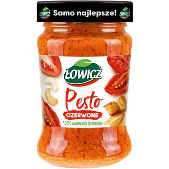 Łowicz Pesto czerwone 100% składników 180 g Łowicz Pesto czerwone 100% naturalnych składników 180 g