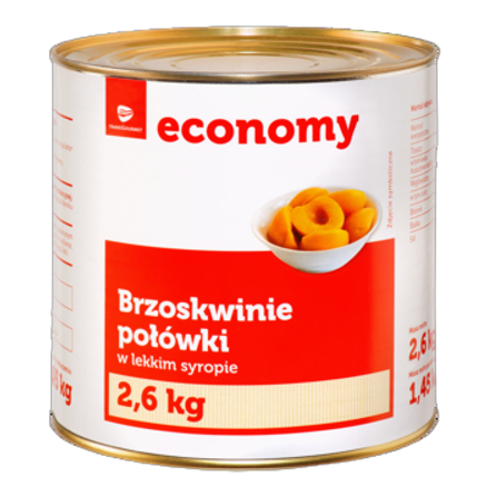 TGE Brzoskwinie połówki w lekkim syropie 2,6 kg TGE Brzoskwinie połówki w lekkim syropie 2,6 kg