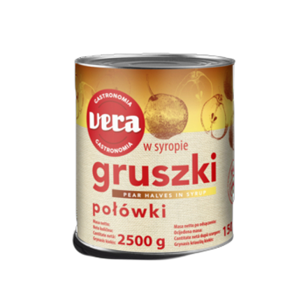 Gruszki połówki w syropie 2,5/1,5 kg Vera Gruszki połówki w syropie 2500/1500 g Vera