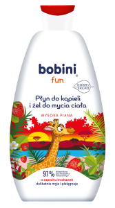 BOBINI Fun Płyn do kąpieli i żel do mycia Wysoka piana o zapachu truskawek 500 ml