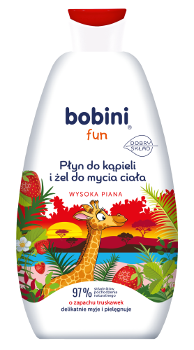 BOBINI Fun Płyn do kąpieli i żel do mycia Wysoka piana o zapachu truskawek 500ml