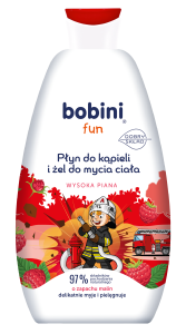 BOBINI Fun Płyn do kąpieli i żel do mycia Wysoka piana o zapachu malin 500 ml