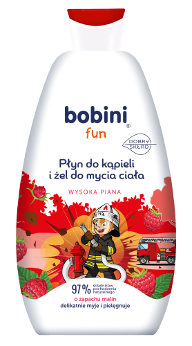 BOBINI Fun Płyn do kąpieli i żel do mycia Wysoka piana o zapachu malin 500ml