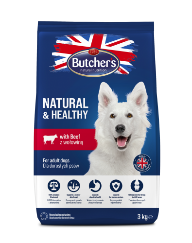 Butcher's Natural&amp;Healthy, sucha karma dla psa, z wołowiną, 3kg