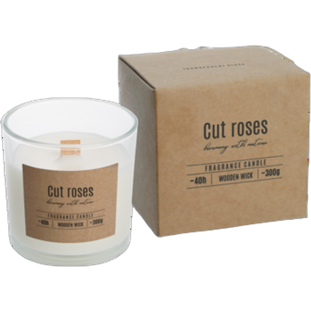 Świeca zapachowa w szkle z drewnianym knotem sn100-78 cięte róże Świeca zapachowa w szkle z drewnianym knotem sn100-78 cięte róże