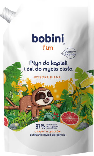 BOBINI Fun Płyn do kąpieli i żel do mycia Wysoka piana o zapachu cytrusów 500ml refill