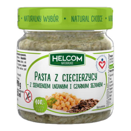 Pasta z ciecierzycy z siemieniem lnianym i czarnym sezamem Helcom 225 ml Pasta z ciecierzycy z siemieniem lnianym i czarnym sezamem Helcom  225ml