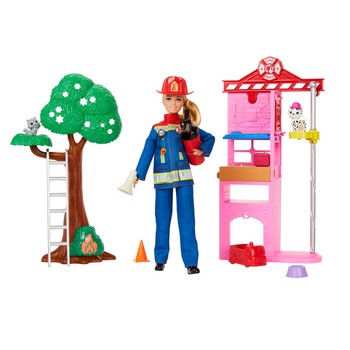 Barbie Strażaczka Zestaw Remiza strażacka, lalka i akcesoria Zabawka HRG55 Barbie Strażaczka Zestaw Remiza strażacka, lalka i akcesoria Zabawka HRG55