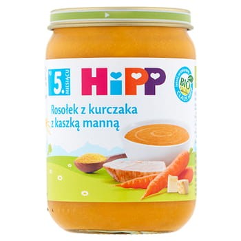Rosołek z kurczaka z kaszką manną po 5 miesiącu HiPP BIO 190 g 68.jpg