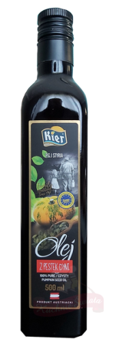 Kier Olej z pestek dyni 100% tłoczony na zimno 500 ml Kier Olej z pestek dyni 100% naturalny tłoczony na zimno 500 ml