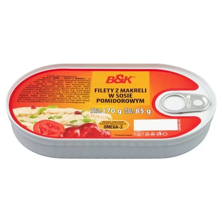 B&K Filety z makreli w sosie pomidorowym 170 g B&amp;K Filety z makreli w sosie pomidorowym 170 g