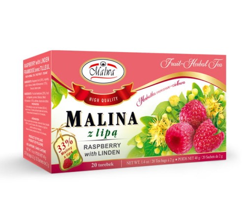 Malwa Herbata owocowa Malina z lipą 20x2 g Malwa Herbata owocowa Malina z lipą 20x2g