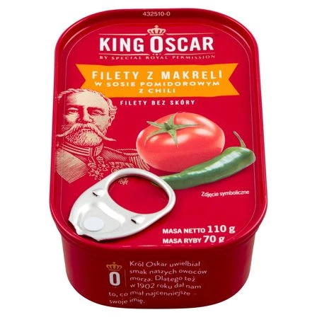 King Oscar Filety z makreli w sosie pomidorowym z chilli 110 g King Oscar Filety z makreli w sosie pomidorowym z chilli 110 g