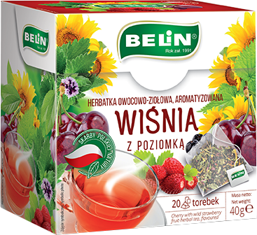 Belin Wiśnia z poziomką herbatka ziołowo-owocowa 20x2 g Belin Wiśnia z poziomką herbatka ziołowo-owocowa 20x2 g