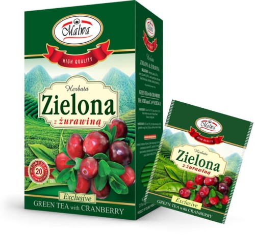 Malwa Herbata zielona z żurawiną 20x1,5 g Malwa Herbata zielona z żurawiną 20x1,5g