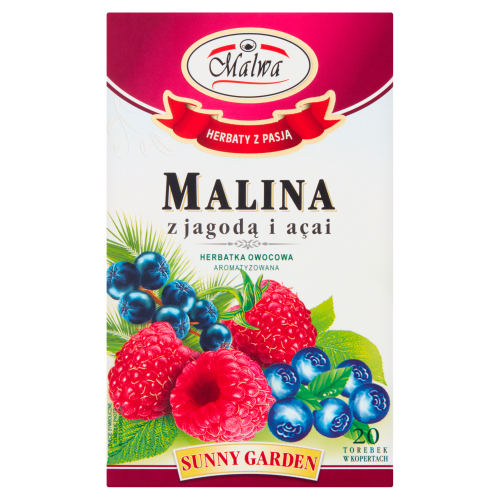 Malwa Sunny Garden herbatka owocowa malina z jagodą i açai 40 g Malwa Sunny Garden Herbatka owocowa malina z jagodą i açai 40 g (20 x 2 g)