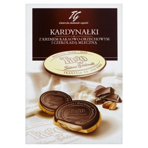 Tago Kardynałki Herbatniki z kremem kakaowo-orzechowym i czekoladą mleczną 180 g