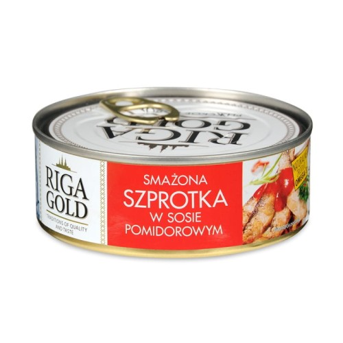 Petropat Riga Gold Szprotki smażone w sosie pomidorowym 240 g Petropat Riga Gold Szprotki smażone w sosie pomidorowym 240 g