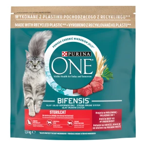 Purina One Sterilcat Pełnoporcjowa karma dla dorosłych kotów bogata w wołowinę i pszenicę 1,5 kg