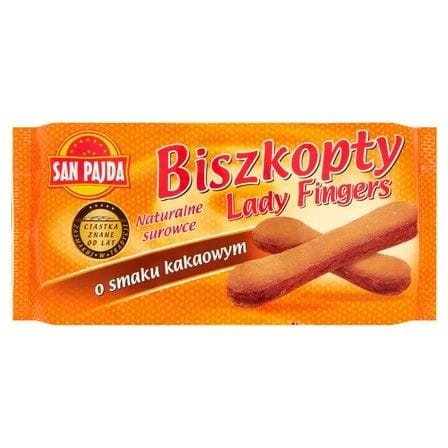 San Pajda Biszkopty Lady Fingers o smaku kakaowym 150 g San Pajda Biszkopty Lady Fingers o smaku kakaowym 150 g