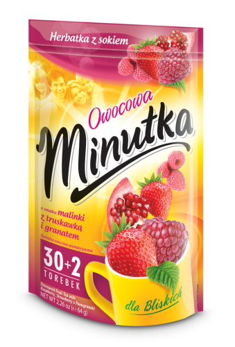 Minutka owocowa o smaku malinki z truskawką i granatem herbatka z sokiem 64 g Minutka Owocowa o smaku malinki z truskawką i granatem Herbatka z sokiem 64 g (32 torebki)