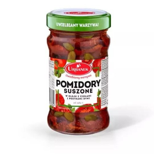 Urbanek Pomidory suszone w oleju z ziołami i pestkami dyni 270 g Urbanek Pomidory suszone w oleju z ziołami i pestkami dyni 270 g