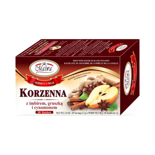 Malwa Herbata Korzenna z gruszką, imbirem i cynamonem 20 t 40 g Malwa Herbata Korzenna z gruszką, imbirem i cynamonem 20 t 40g