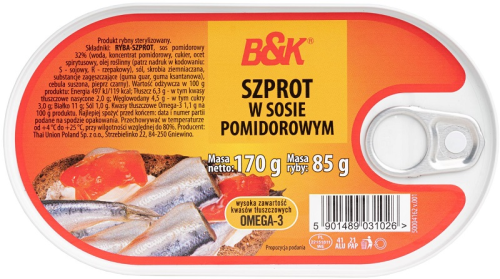B&amp;K Szprot w sosie pomidorowym 170 g