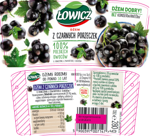 Łowicz dżem czarna porzeczka bez cukru 280 g