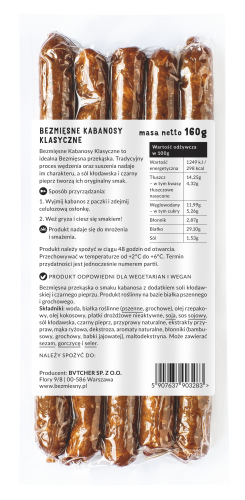 Bezmięsny Mięsny Wegańskie kabanosy klasyczne 160 g