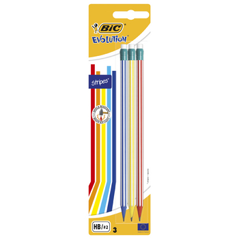 BIC Evolution® Stripes ołówek grafitowy z gumką blister 3 szt. 72171770_0_1737682248740.jpg