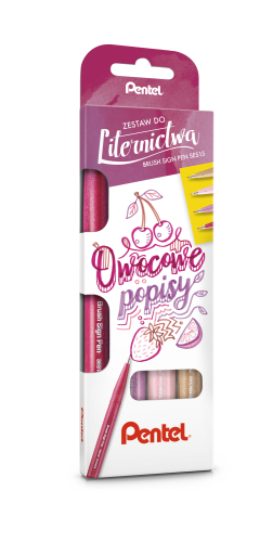 Pentel Zestaw 4 pisaków/pędzelków SES15C Brush Sign Pen - Owocowe popisy