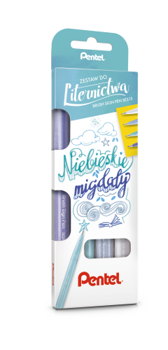 Pentel Zestaw 4 pisaków/pędzelków SES15C Brush Sign Pen - Niebieskie Migdały