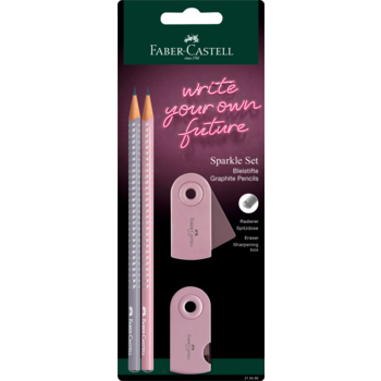 Zestaw 2 ołówków Sparkle + gumka Sleeve Mini + Temperówka Sleeve mini. Różowy Faber-Castell Zestaw 2 ołówków Sparkle + gumka Sleeve Mini + Temperówka Sleeve mini. Różowy Faber-Castell