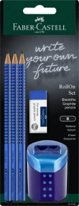 Zestaw 3 ołówki GRIP + gumka DUST FREE + temperówka ROLLOn niebieski Faber-Castell
