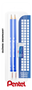 Pentel Ołówek drewniany HB i 2B + gumka ZEH03