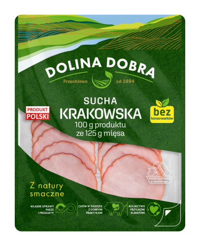 Krakowska bez konserwantów w plastrach 90g Dolina Dobra