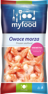 MyFood Krewetka gotowana obrana z ogonem. rozmiar:16-20 szt./lb. glazura: 20%. 400 g/500 g