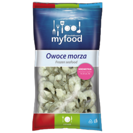 Myfood Krewetka surowa obrana z ogonem. rozmiar: 16-20 szt./lb. 800 g/1000 g Myfood Krewetka surowa obrana z ogonem. rozmiar: 16-20 szt./lb. 800g/1000 g