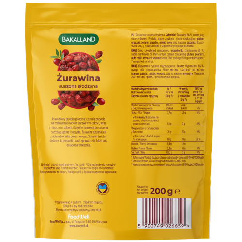 BAKALLAND ŻURAWINA CAŁE OWOCE 200g